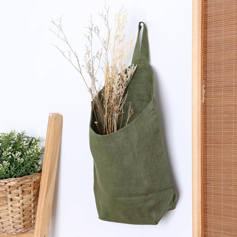HSOFTIFY 100% Linen Hanging Storage Bags Baskets 2 Pcs, Small Wall Storage Bag for Kitchen, Bedroom, RV Camper Organizer, Sewing Room, Nursery Storage, Kids Room, Army Green - Image 3
